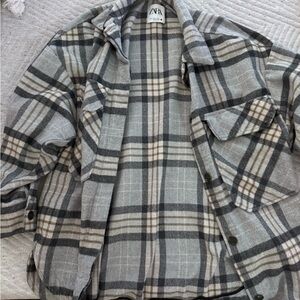 Zara Gray and Black Plaid Shirt Jacket